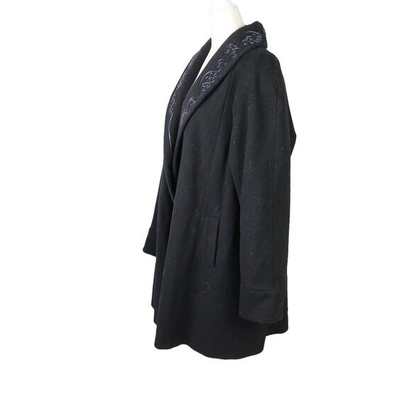 Vintage 80s Leslie Fay black wool swing coat 14 - Picture 3 of 9